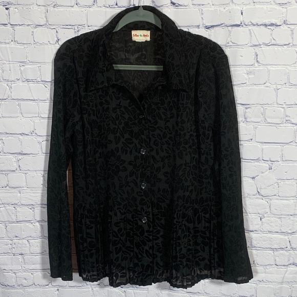 Toffee Apple Womens VTG Velvet Burnout Button Down Black Size XL Corduroy Floral - Picture 1 of 6